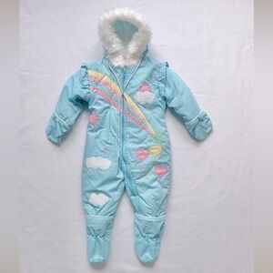 Willow Bay Vintage Baby Snowsuit Coveralls / Rainbow & Balloons Embroidery 18M